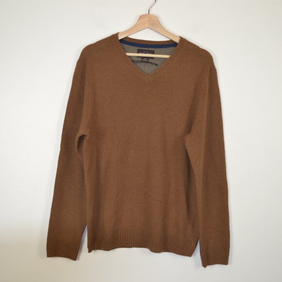 Black Brown 1826 Lambwool Blend Mens M Pullover V Neck Stretch Knit Sweater - Picture 1 of 10